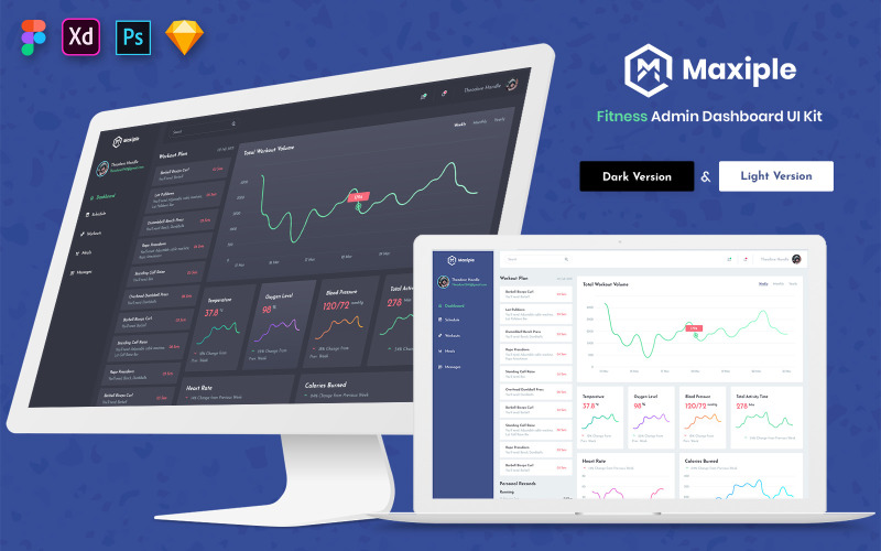 Maxiple - Kit de interfaz de usuario del panel de control de fitness Admin