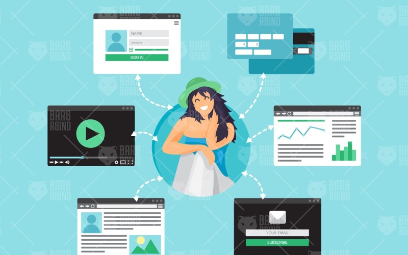 Download Фирменный стиль "Online Life - Corporate Identity Template" / Online Life - Corporate Identity Template - Фирменный стиль на тему графика card,template,web,vector,website,mockup,app,business,shop,technology,form,software,video,social,search,newsletter,mail,interface,network,frame,people,element,analytics,media,online,isolated,l