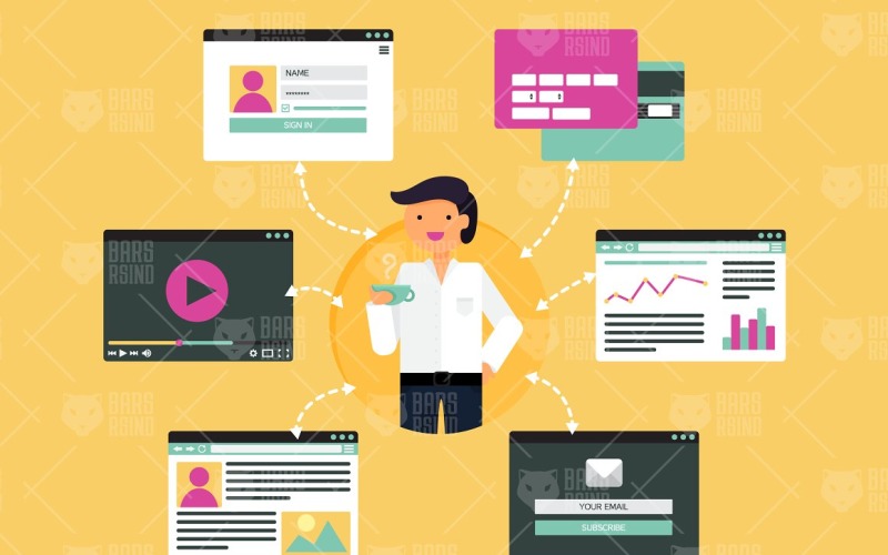 Plantilla de identidad corporativa de infografías de negocios en línea