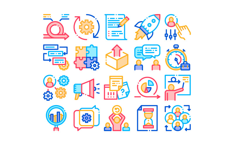 Scrum Çevik Koleksiyon Öğeleri Vektör Iconset Kümesi