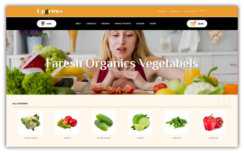 Uppväxt - Organiska grönsaker Butik OpenCart-mall