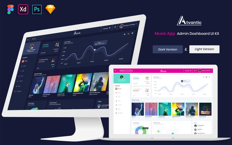 音乐应用管理控制台仪表板UI套件