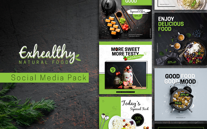 Download Шаблон для соцсетей "Instagram Pack For Food Bussiness Social Media Template" / Instagram Pack For Food Bussiness Social Media Template - Шаблон для соцсетей на тему графика instagram,food,food business,social media pack,social media post,online ads,photoshop,illustrator,healthy food,online,sale,discount,offer