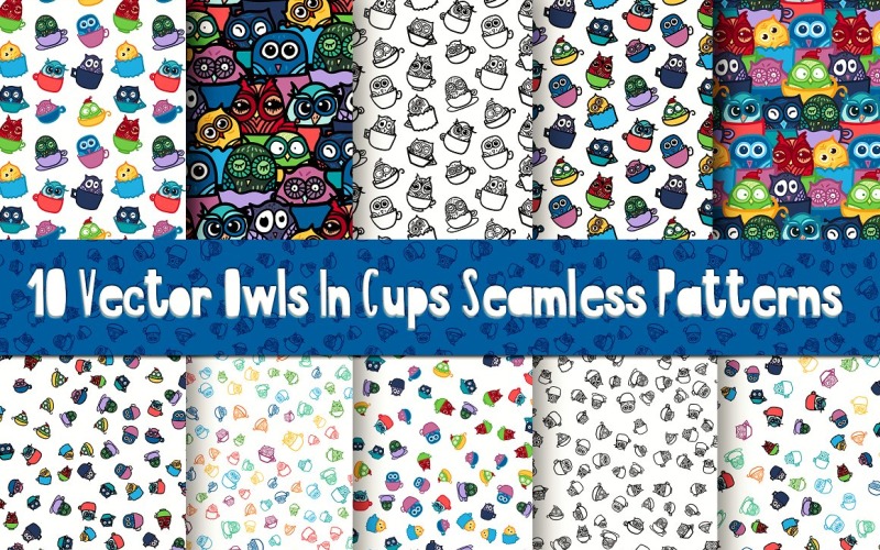 Download Pattern "Nice Owls In Cups Pattern" / Nice Owls In Cups Pattern - Pattern на тему графика lettering,fun,vintage,illustration,poster,retro,cute,children,book,coffee,nature,vector,fabric,art,comic,drawn,happy,creative,cafe,education,school,teacher,drink,background,educational,univer