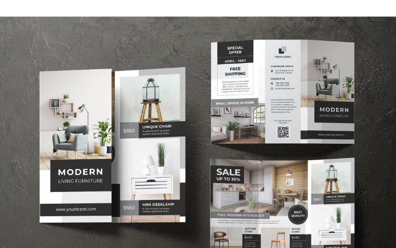 Download Фирменный стиль "Trifold Modern Living Furniture - Corporate Identity Template" / Trifold Modern Living Furniture - Corporate Identity Template - Фирменный стиль на тему графика trifold,brochure,business,cover,booklet,leaflet,corporate,publication,print,promotion,marketing,catalog,template,creative,layout