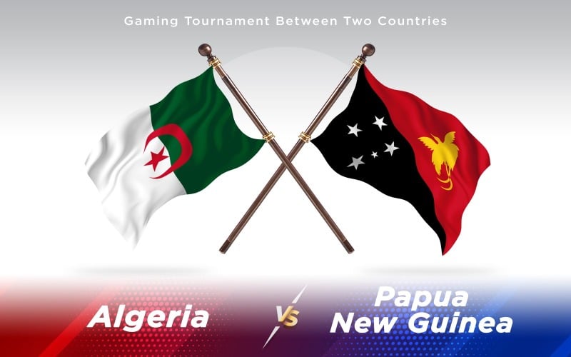 Algeria versus Papua New Guinea Two Countries Flags - Illustration