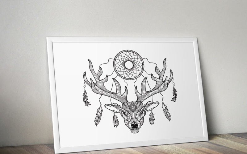 Download Иллюстрация "Wild and Free Deer - Illustration" / Wild and Free Deer - Illustration - Иллюстрация на тему графика animal,deer,symbol,illustration,vector,antler,wild,decorative,isolated,indian,ethnic,horn,nature,art,dreamcatcher,wildlife,dream,drawing,tattoo,artwork