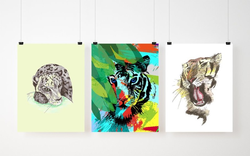Download Иллюстрация "3 Wild Cats - Illustration" / 3 Wild Cats - Illustration - Иллюстрация на тему графика art,artwork,artistic,handdrawn,cat,wild,wildlife,tiger,bars,power,hand,drawn,animal,beast,poster,pencil,zoo,nature,retro,vintage