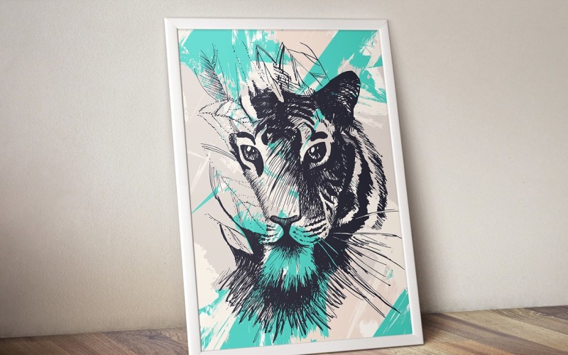 Download Иллюстрация "Wild Tiger In Jungles - Illustration" / Wild Tiger In Jungles - Illustration - Иллюстрация на тему графика tiger,decoration,mammal,texture,cat,wild,jungle,vintage,retro,grunge,power,vector,symbol,africa,illustration,decorative,print,art,style,hipster