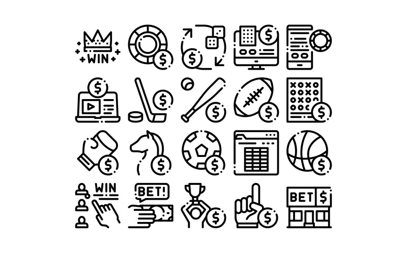 Betting And Gambling Collection Set Vector Icon