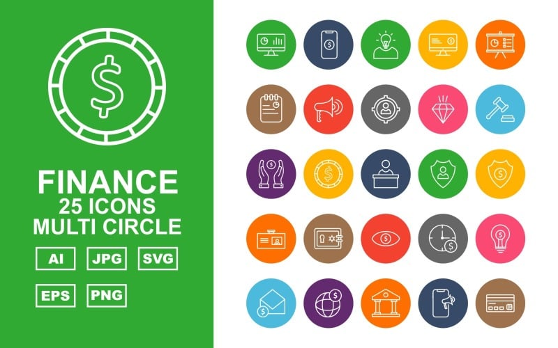 25 Conjunto de ícones de múltiplos círculos Premium Finance