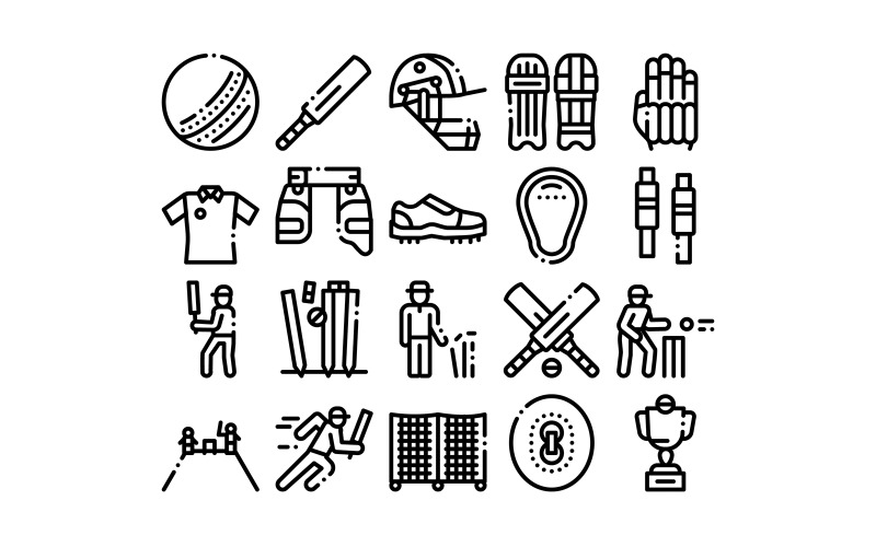 Cricket Game Collection Elemente Set Vector Icon