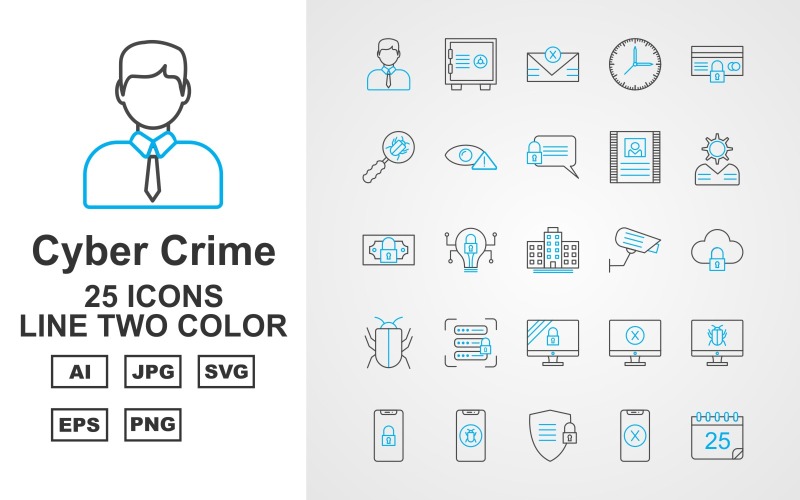25 Premium Cyber Crime Line tvåfärgs ikonuppsättning