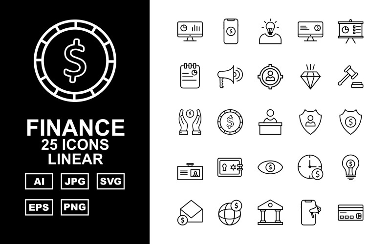 25 Premium Finance Linear Pack Ikonuppsättning