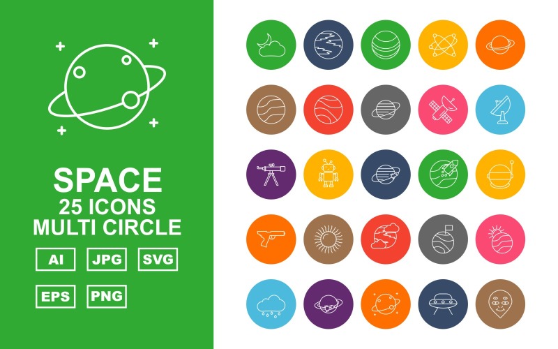 25 преміум простір Multi Circle Icon Set