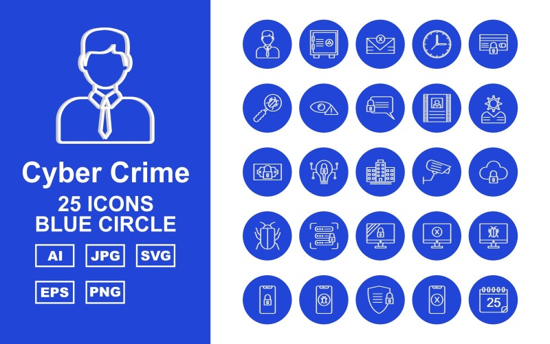 25 Premium Siber Suç Mavi Daire Icon Set