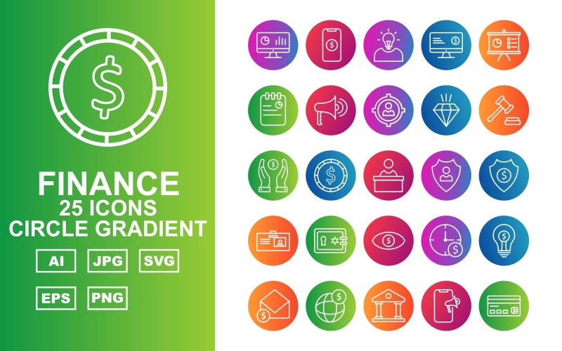 Sada 25 Premium Finance kruh přechodu Icon