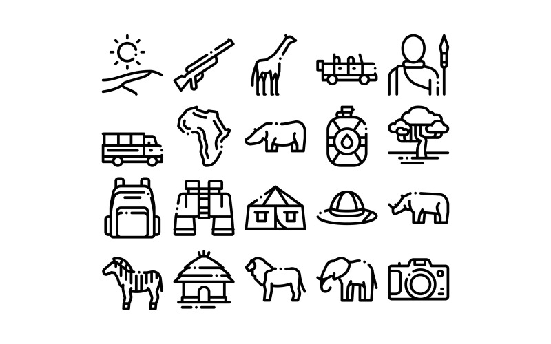 Safari Travel Collection-elementen instellen Vector Icon