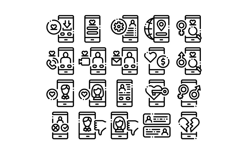 Знакомства Набор Элементов Коллекции Приложения Векторный Icon