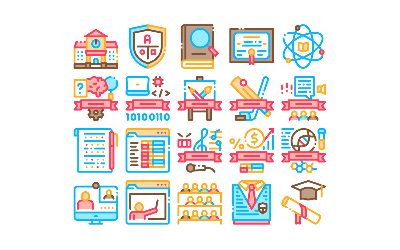 Academie educatieve collectie instellen Vector Icon