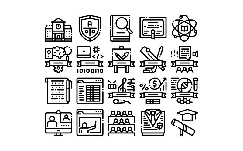 Download Набор иконок "Academy Educational Collection Set Vector Icon" / Academy Educational Collection Set Vector Icon - Набор иконок на тему финансы academy,educational,collection,icons,set,vector,thin,line,building,uniform,book,paper,pen,financial,music,lessons,linear,pictograms,monochrome,contour