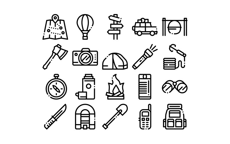 Download Набор иконок "Adventure Collection Elements Set Vector Icon" / Adventure Collection Elements Set Vector Icon - Набор иконок на тему maps adventure,collection,elements,icons,set,vector,thin,line,binocular,camera,map,boat,ax,knife,camping,fire,car,concept,linear,pictograms