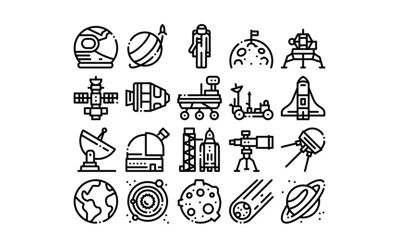 Astronaut zařízení kolekce sada vektorové ikony