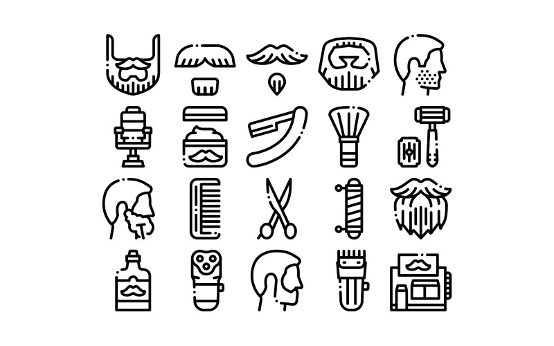 Download Набор иконок "Beard And Mustache Collection Set Vector Icon" / Beard And Mustache Collection Set Vector Icon - Набор иконок на тему beauty beard,mustache,collection,icons,set,vector,thin,line,man,silhouette,shave,razor,scissors,electronic,device,concept,linear,pictograms,monochrome,contour