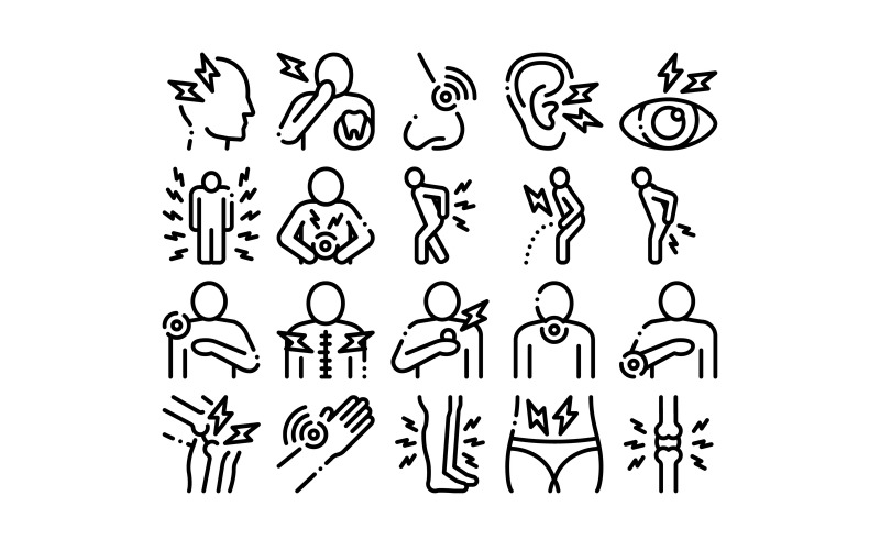 Download Набор иконок "Body Ache Collection Elements Set Vector Icon" / Body Ache Collection Elements Set Vector Icon - Набор иконок на тему medical body,ache,collection,elements,icons,set,vector,thin,line,headache,toothache,backache,arthritis,stomach,muscle,eye,foot,pain,linear,pictograms