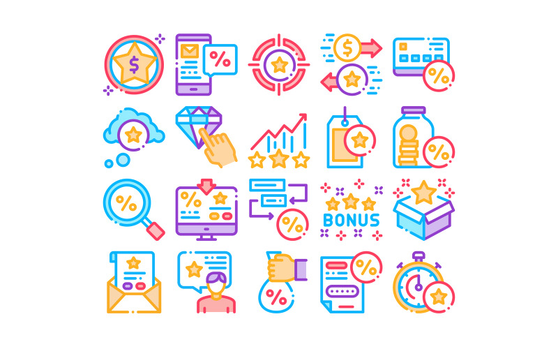 Download Набор иконок "Bonus Hunting Collection Elements Set Vector Icon" / Bonus Hunting Collection Elements Set Vector Icon - Набор иконок на тему sports bonus,hunting,collection,elements,icons,set,vector,thin,line,magnifier,bag,percent,mark,star,diamond,coins,bottle,concept,linear,pictograms