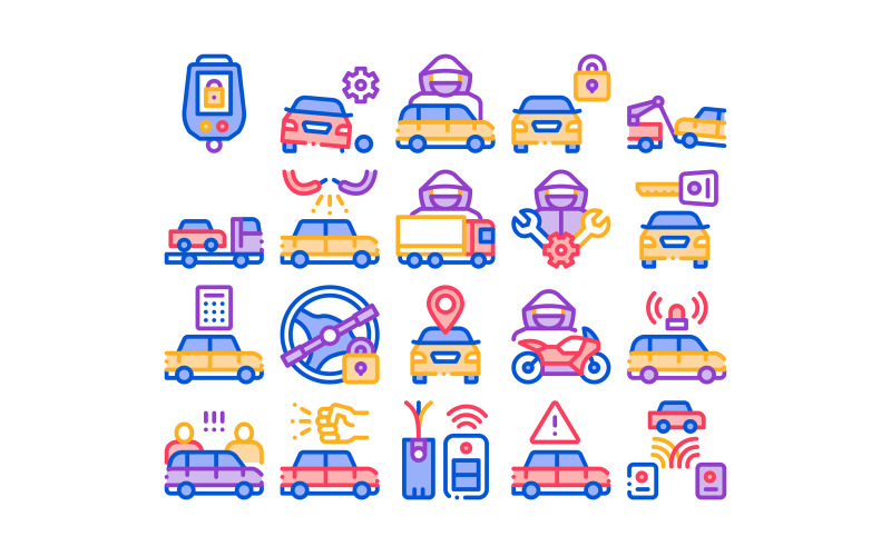 Download Набор иконок "Car Theft Collection Elements Set Vector Icon" / Car Theft Collection Elements Set Vector Icon - Набор иконок на тему transport car,theft,collection,elements,icons,set,vector,thin,line,truck,thief,silhouette,motorcycle,van,signaling,electronic,key,linear,pictograms,contour