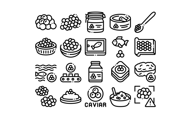 Download Набор иконок "Caviar Seafood Product Collection Icons Set Vector" / Caviar Seafood Product Collection Icons Set Vector - Набор иконок на тему food caviar,seafood,product,collection,icons,set,vector,thin,line,fish,eggs,metallic,container,sandwich,butter,spoon,concept,linear,pictograms,monochrome