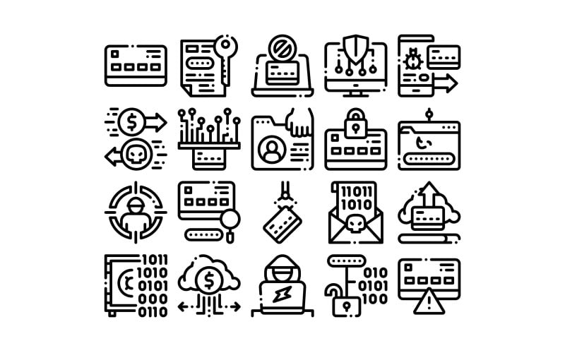 Conjunto de elementos de colección de Carder Hacker Vector icono