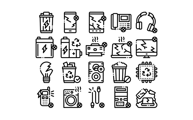 Elektrisch afval Tools collectie ingesteld Vector Icon