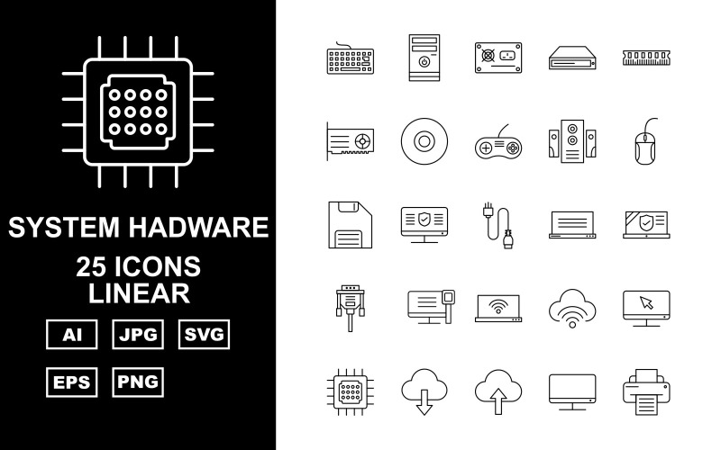 25 Ensemble d'icônes linéaires Hadware Premium System