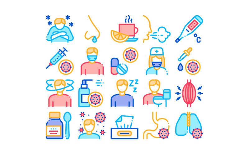 Griepsymptomen Medische Collectie Set Vector Icon