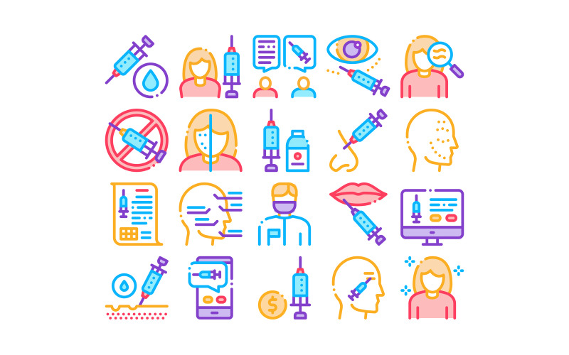 Download Набор иконок "Injections Collection Elements Set Vector Icon" / Injections Collection Elements Set Vector Icon - Набор иконок на тему medical injections,collection,elements,icons,set,treatments,fillers,medical,cosmetic,concept,linear,pictograms,contour,illustrations,silhouette,signs,items