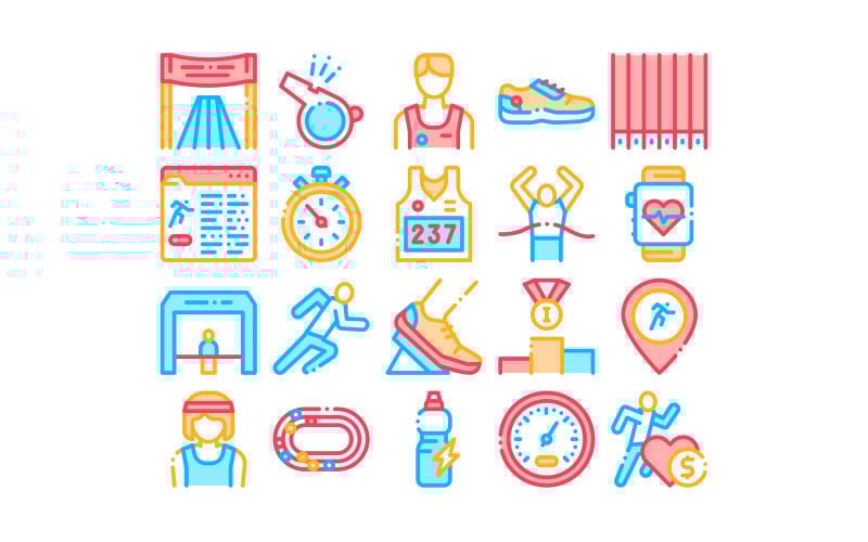 Download Набор иконок "Marathon Collection Elements Set Vector Icon" / Marathon Collection Elements Set Vector Icon - Набор иконок на тему people marathon,collection,elements,icons,set,vector,thin,line,human,athlete,sport,silhouette,running,uniform,stadium,shoe,concept,linear,pictograms,contour