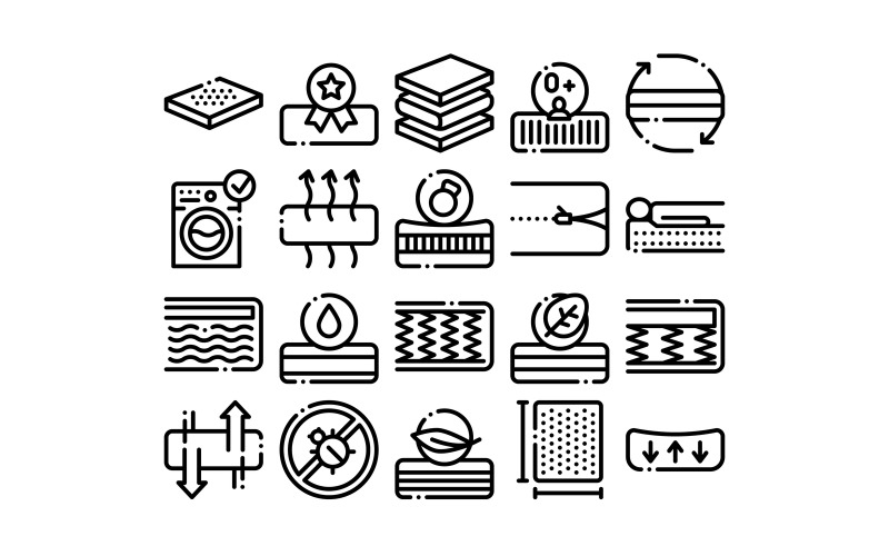 Download Набор иконок "Mattress Orthopedic Collection Set Vector Icon" / Mattress Orthopedic Collection Set Vector Icon - Набор иконок на тему medical mattress,orthopedic,collection,icons,set,vector,thin,line,bedding,soft,memory,support,healthy,spine,foam,material,concept,linear,pictograms,monochrome