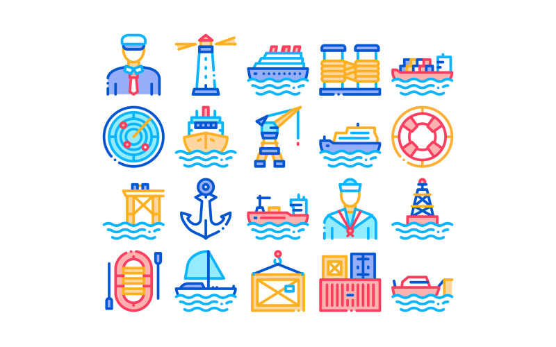 Морський порт транспорт колекції встановити векторної Icon