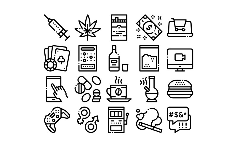 Наркоманія шкідливі звички колекції встановити векторної Icon