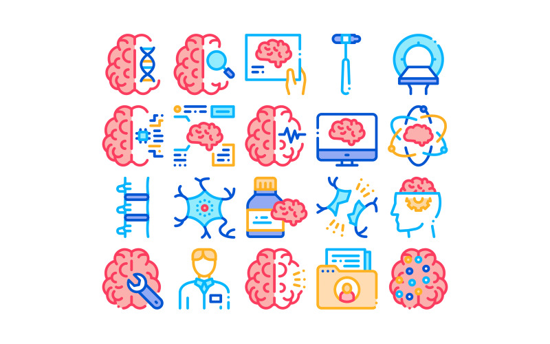 Neurologie Medizin Sammlung Set Vektor Icon