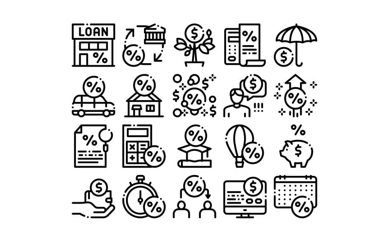 Download Набор иконок "Payday Loan Collection Elements Set Vector Icon" / Payday Loan Collection Elements Set Vector Icon - Набор иконок на тему финансы payday,loan,collection,elements,icons,set,vector,thin,line,money,credit,car,house,education,travel,concept,linear,pictograms,monochrome,contour