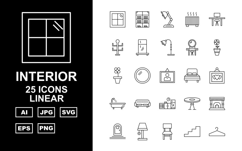 25 Premium Interior Linear Pack Ikonuppsättning