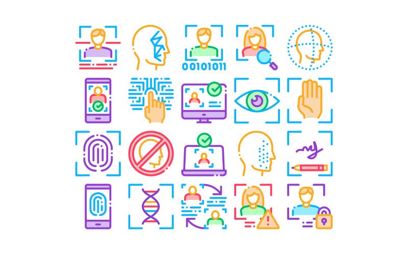 Download Набор иконок "Recognition Collection Elements Set Vector Icon" / Recognition Collection Elements Set Vector Icon - Набор иконок на тему people recognition,collection,elements,icons,set,vector,thin,line,eye,scanning,biometric,face,id,systems,human,silhouette,concept,linear,pictograms,contour