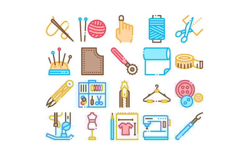 Download Набор иконок "Sewing And Needlework Collection Set Vector Icon" / Sewing And Needlework Collection Set Vector Icon - Набор иконок на тему beauty sewing,collection,icons,set,vector,thin,line,needle,measure,dummy,bobbin,button,fabric,concept,linear,pictograms,contour,illustrations,signs,items