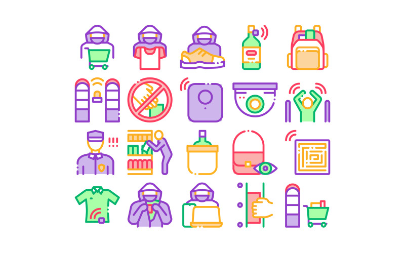 Download Набор иконок "Shoplifting Collection Elements Set Vector Icon" / Shoplifting Collection Elements Set Vector Icon - Набор иконок на тему people shoplifting,collection,elements,icons,set,video,camera,security,human,shoplifter,silhouette,concept,linear,pictograms,contour,illustrations,payday