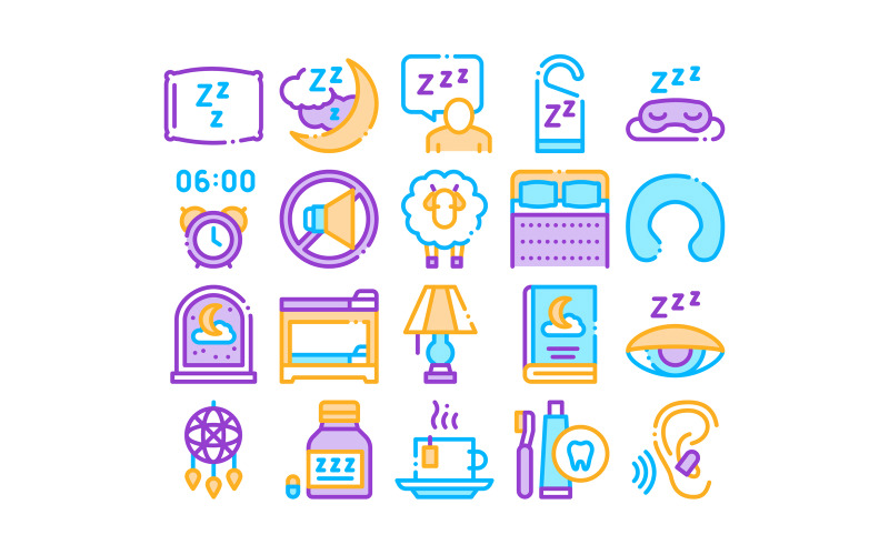 Download Набор иконок "Sleeping Time Devices Collection Set Vector Icon" / Sleeping Time Devices Collection Set Vector Icon - Набор иконок на тему people sleeping,time,devices,collection,icons,set,vector,thin,line,human,silhouette,pillow,bed,clock,book,moon,cup,tea,concept,linear