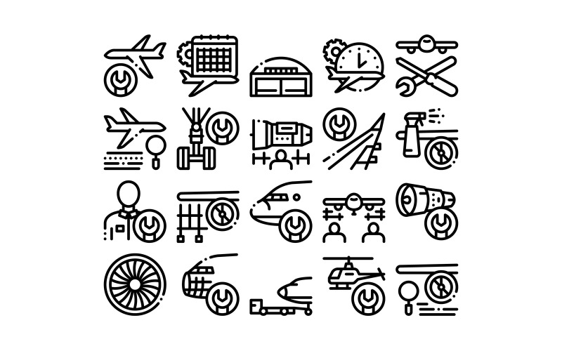 Aircraft Repair Tool Collection Set Vector Icon