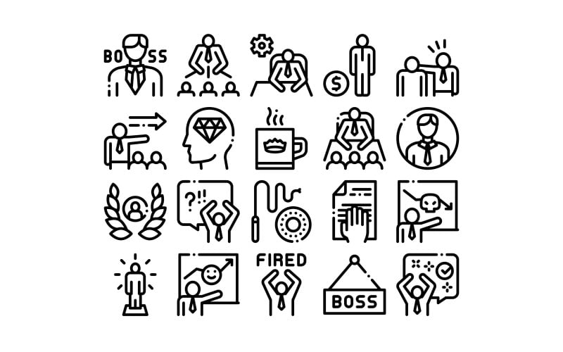 Boss Leader Company Collection Set Vector Icon